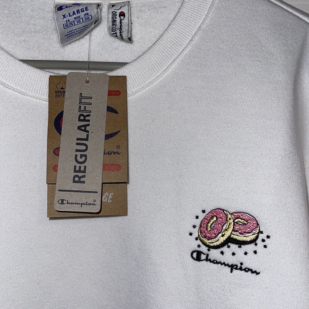 Champion Donut Logo Regular Fit Organic Cotton Crew Sweatshirt Mens sz X…